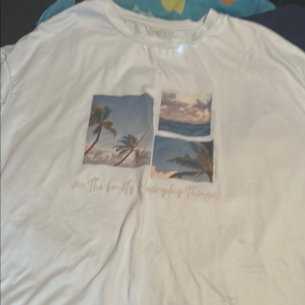 SHEIN White Graphic Tee with Palm Tree Design